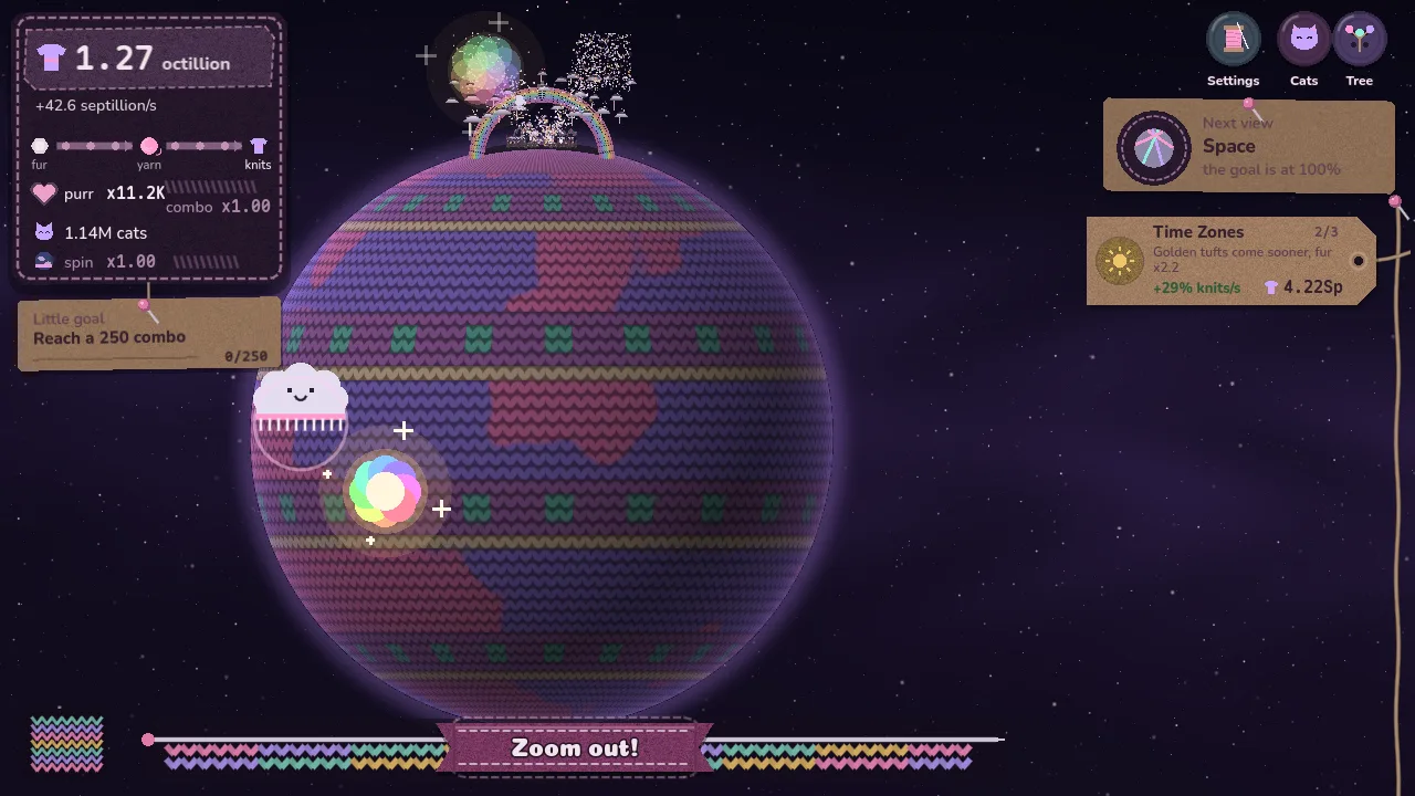 A Game About Brushing a Cat: koko planeetta on kääritty neulottuun villapaitaan.