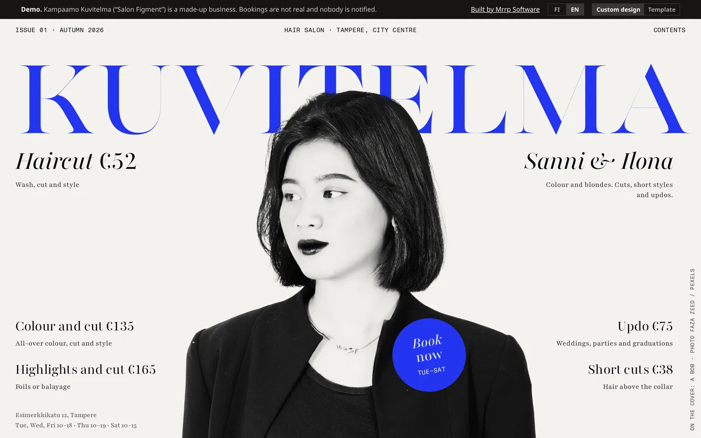 Kampaamo Kuvitelma, a site I made as a sample